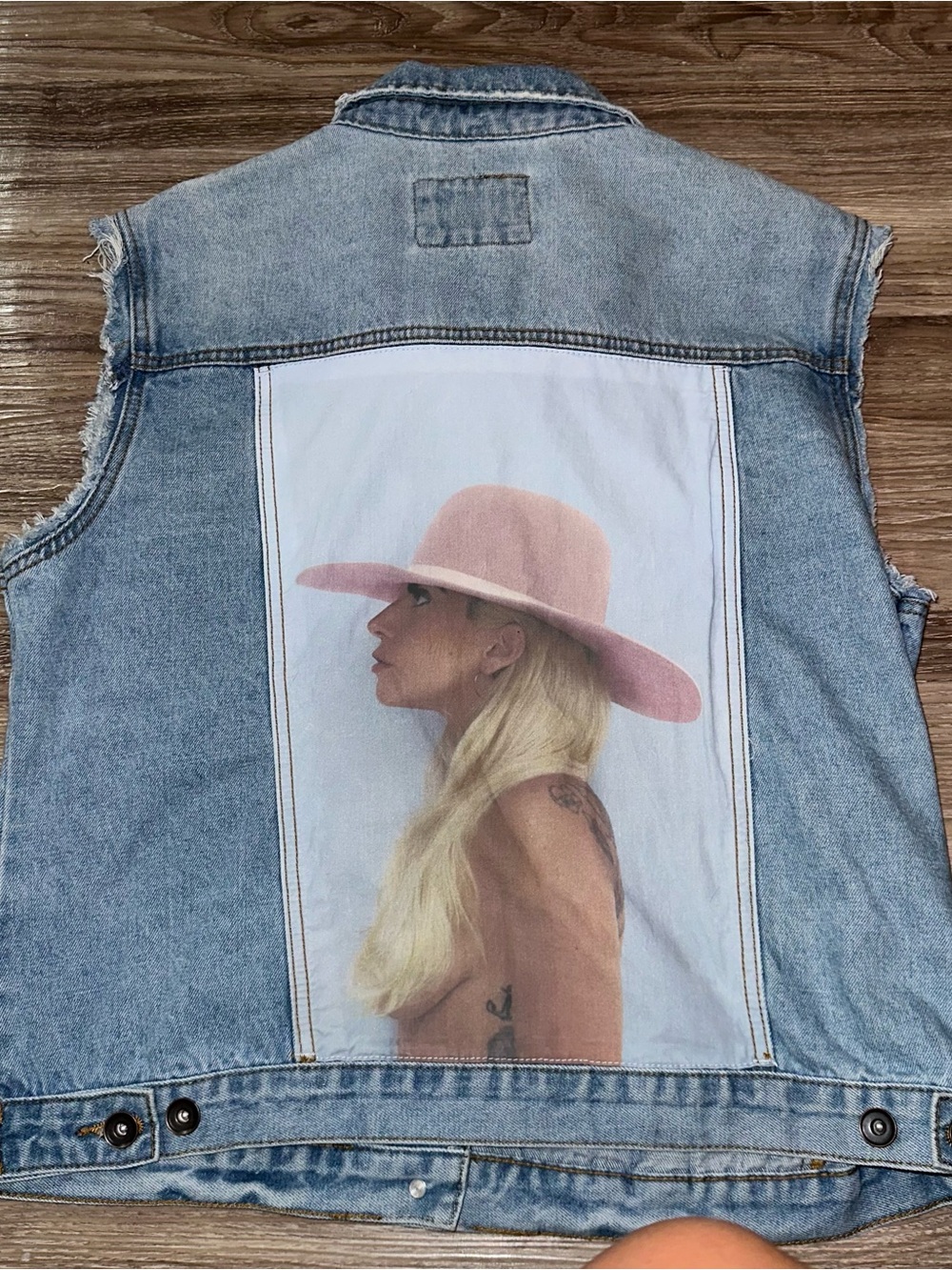 Lady Gaga denim vest size XXL with graphics cut into vest!